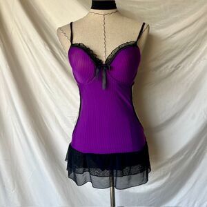 Nature Intimates Purple & Black Stripped Lingerie Cami top Bodysuit